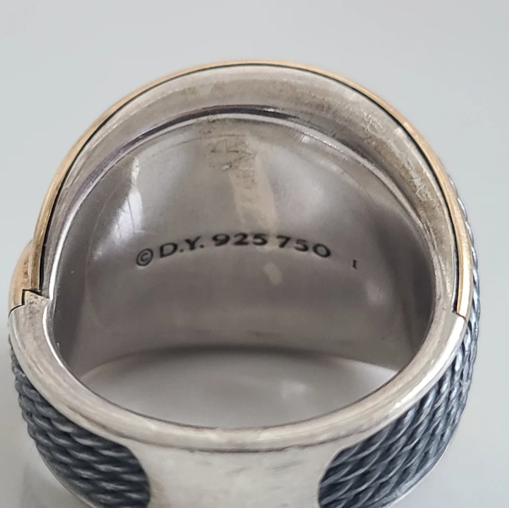 David Yurman Origami Crossover Ring In Blackened Silver and Gold - Picture 6 of 13